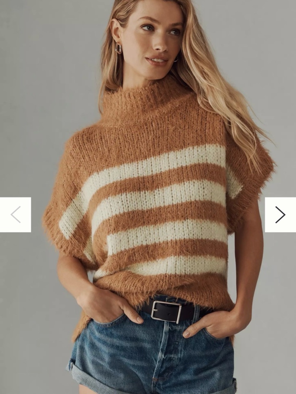 Anthropologie Pilcro Mockneck Sweater in Camel & Cream, Size S(can fit L/XL),EUC